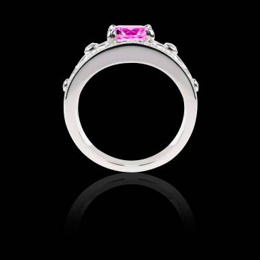 Bague saphir rose forme rond pavage diamant or blanc Regina Suprema