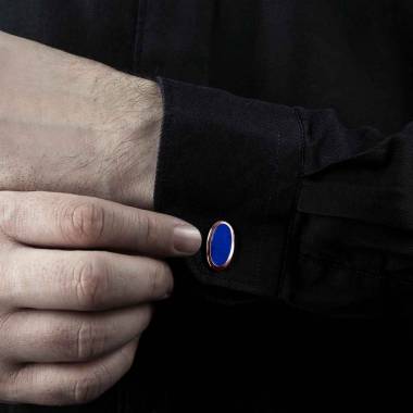 Rosévergoldete Manschettenknöpfe chevalière Ellipsis Lapislazuli