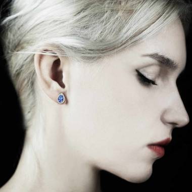 Boucles d'oreilles saphir bleu poire soleil