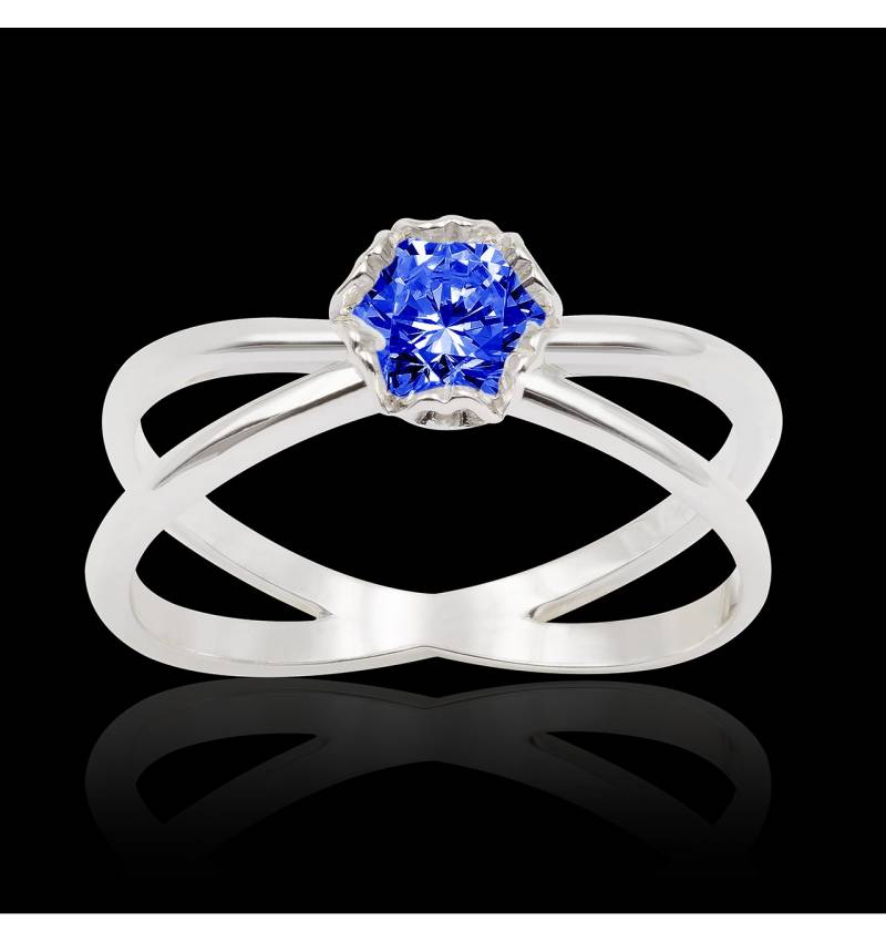 Bague saphir bleu Pensée  solo