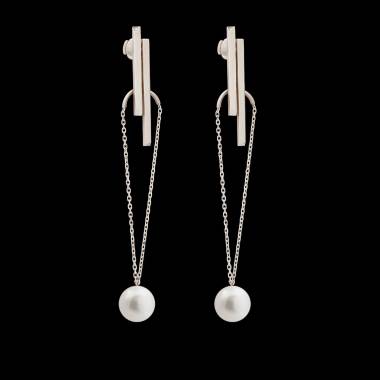 Boucles d'oreilles Art déco chaîne perle blanche