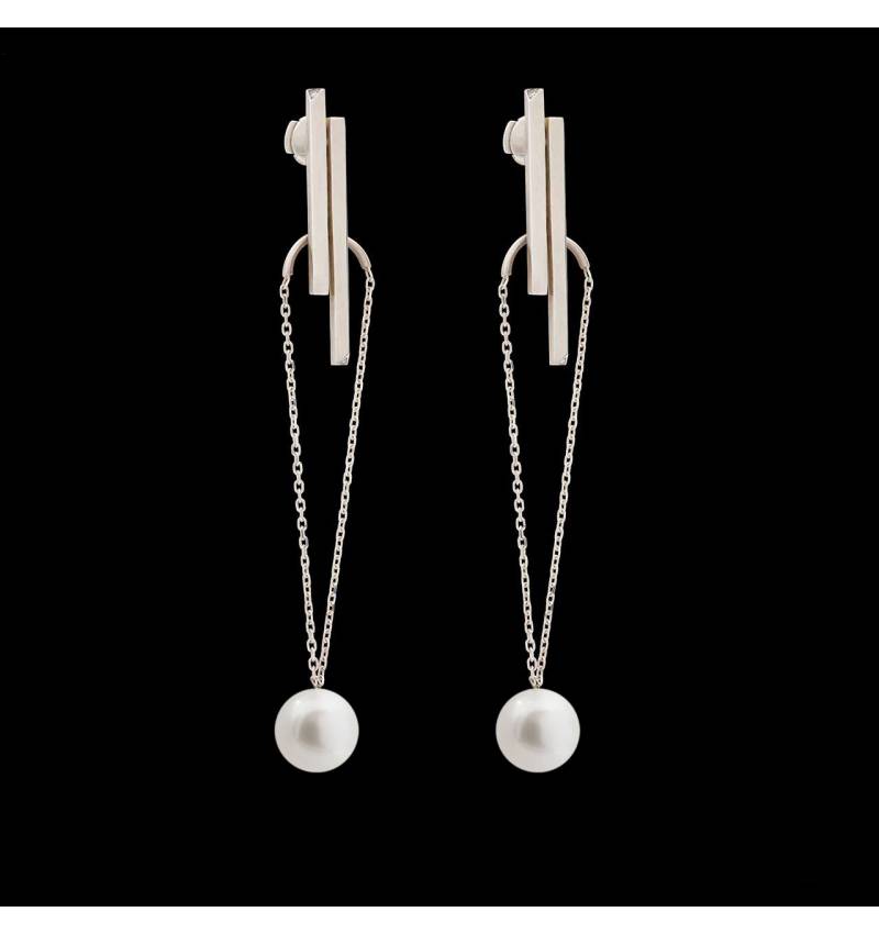 Boucles d'oreilles Art déco chaîne perle blanche