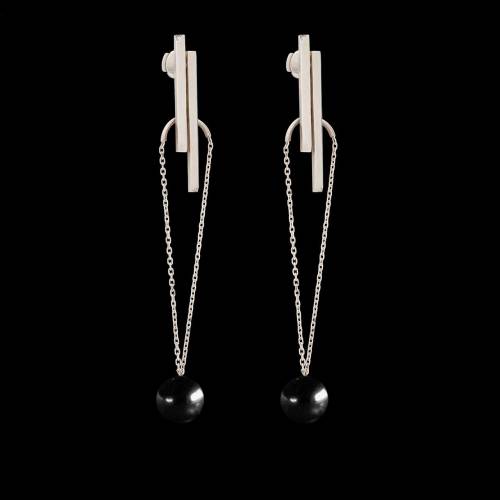 Boucles d'oreilles Art déco chaîne perle noire Tahiti